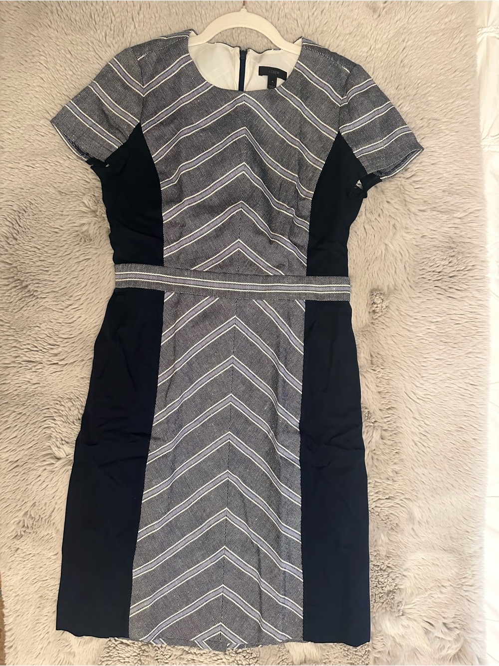 J. Crew Chevron Panel Sheath Dress in Navy and Gray, Size 4